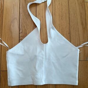 Sun-deh White Halter Crop Tank | Open Back | Minimalist Summer Staple | Size S